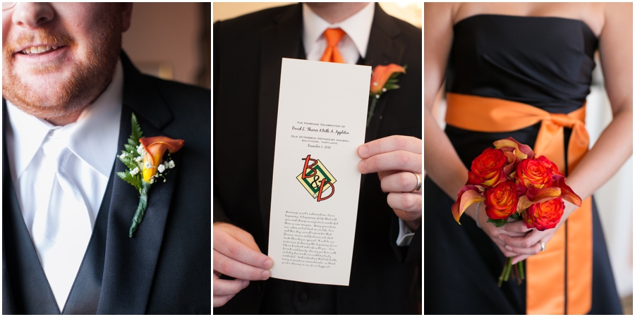 orange wedding details - orioles themed wedding photographs