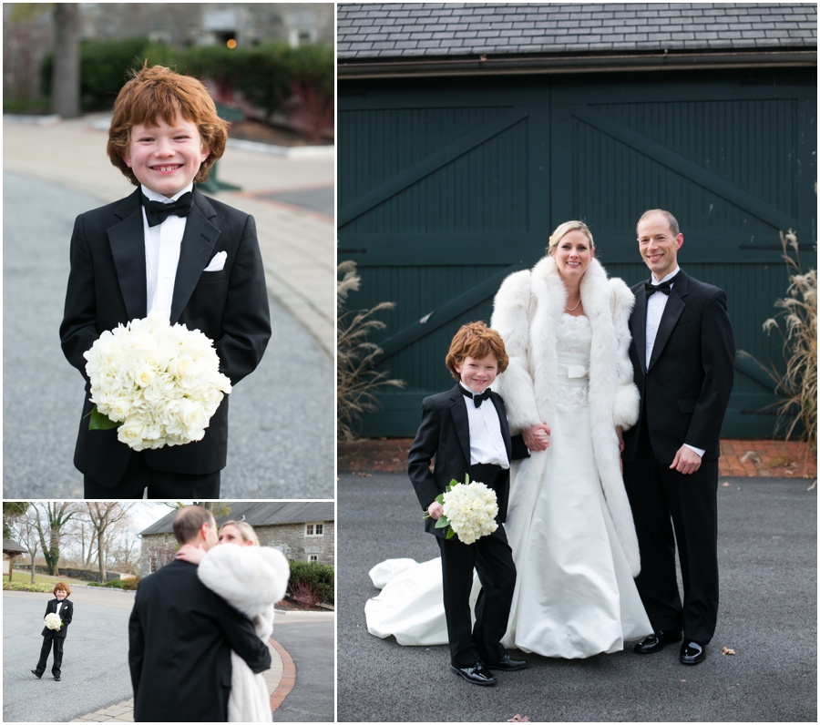 Hayfield Country Club Winter Wedding Photographer - Bowtie and white fur wedding