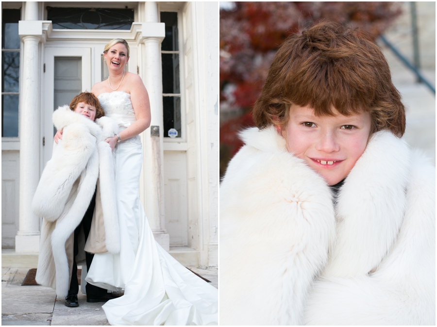 Hayfield Country Club Winter Wedding Photographer - white fur wedding coat