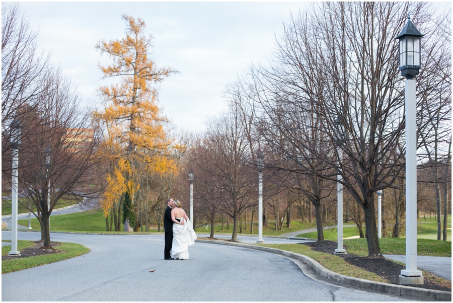 Hayfield Winter Wedding Photographer - orange tree - bride and groom in the street