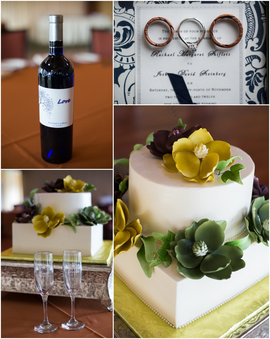 Hayfield Winter Wedding Photographer - wedding cake details - love wine bottle - plum core wedding ring