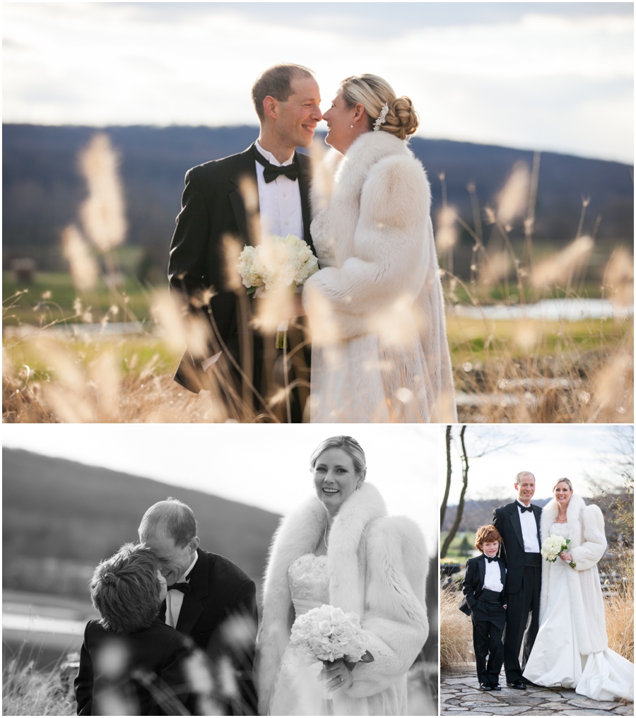 Hayfield Country Club Winter Wedding Photographer - bride and groom through tall grasses