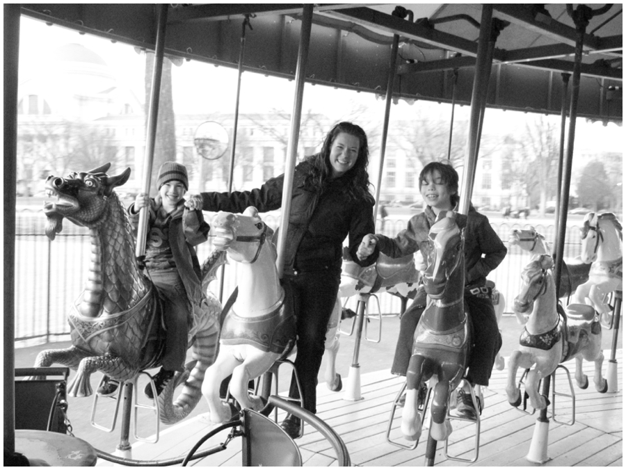 black and white carousel photo