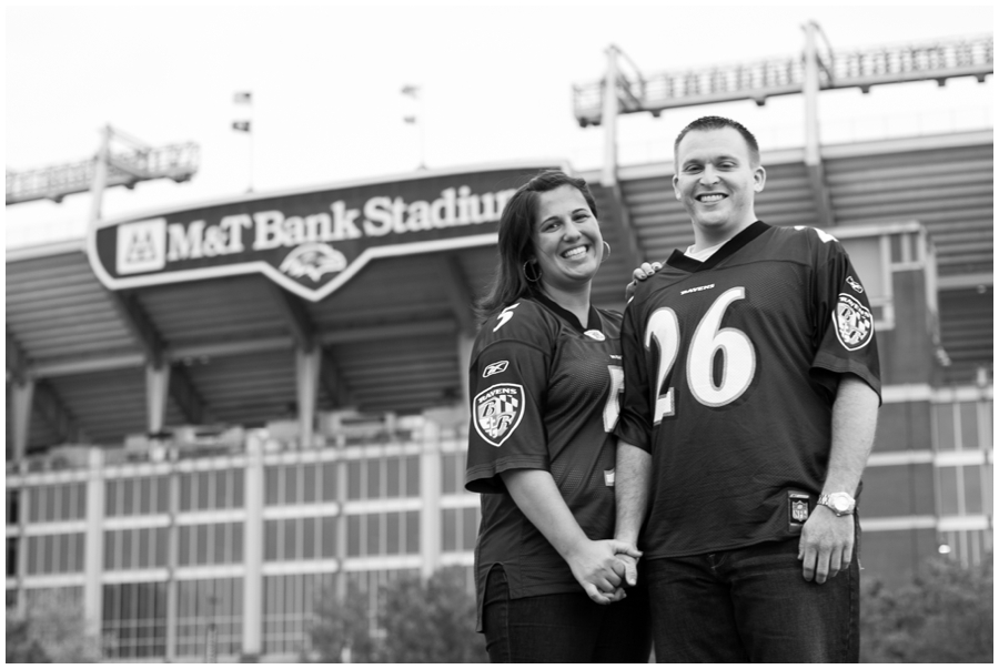 Baltimore Ravens Engagement Photos - black and white M&T Bank Stadium