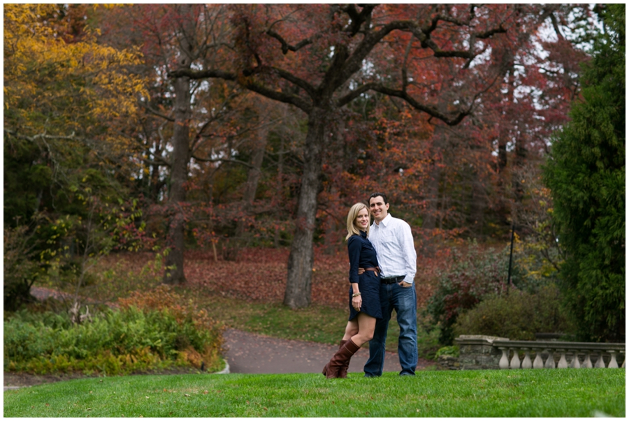 Red leaves engagement photo - Morris Arboretum Engagement - Philadelphia PA Engagement Photographer