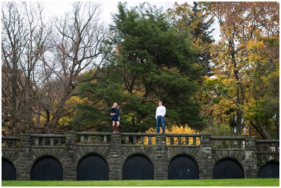 Epic bridge engagement photo - Morris Arboretum - Philadelphia PA Engagement Photographer