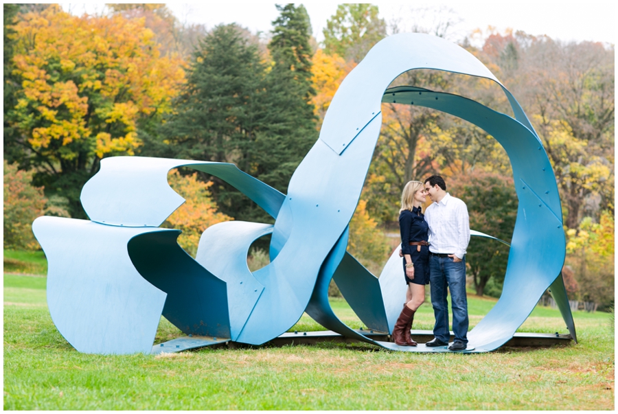 blue sculpture - Morris Arboretum - Philadelphia PA Engagement Photographer