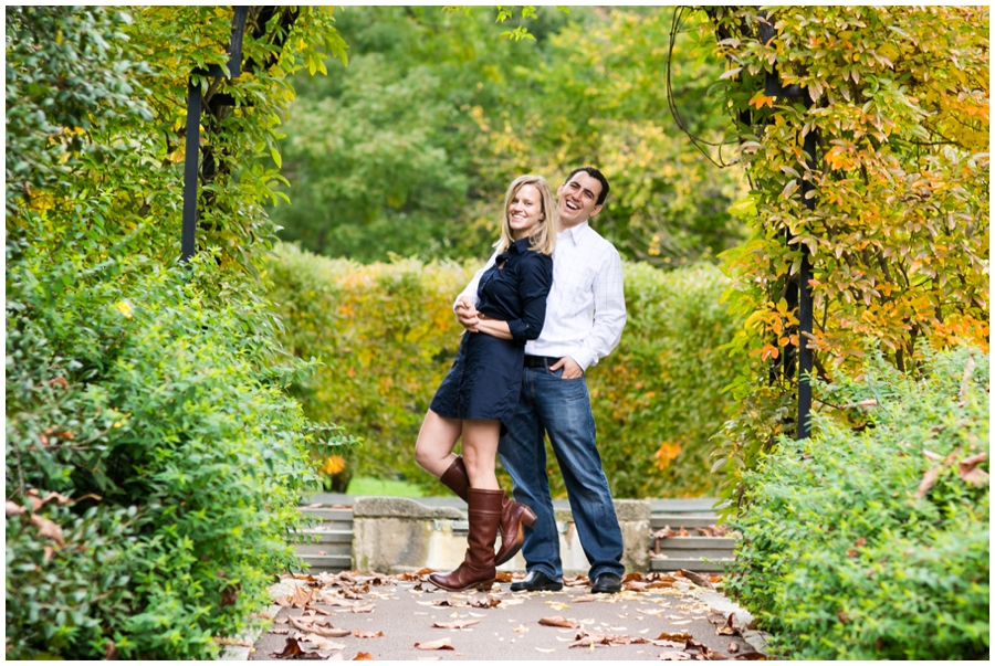 Playful engagement photo - Morris Arboretum - Philadelphia PA Engagement Photographer