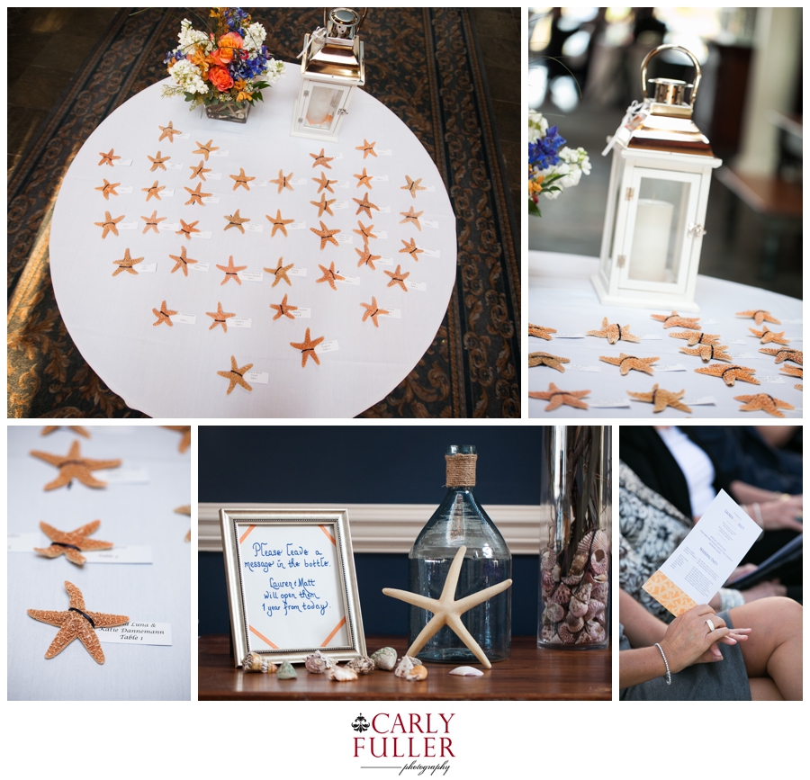 Lighthouse Sound center pieces - Ocean City MD wedding place cards - star fish place cards