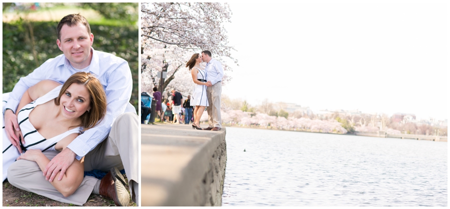 Washington DC Cherry Blossom Engagement Photograph - Tidal Basin Engaged Couple Photograph