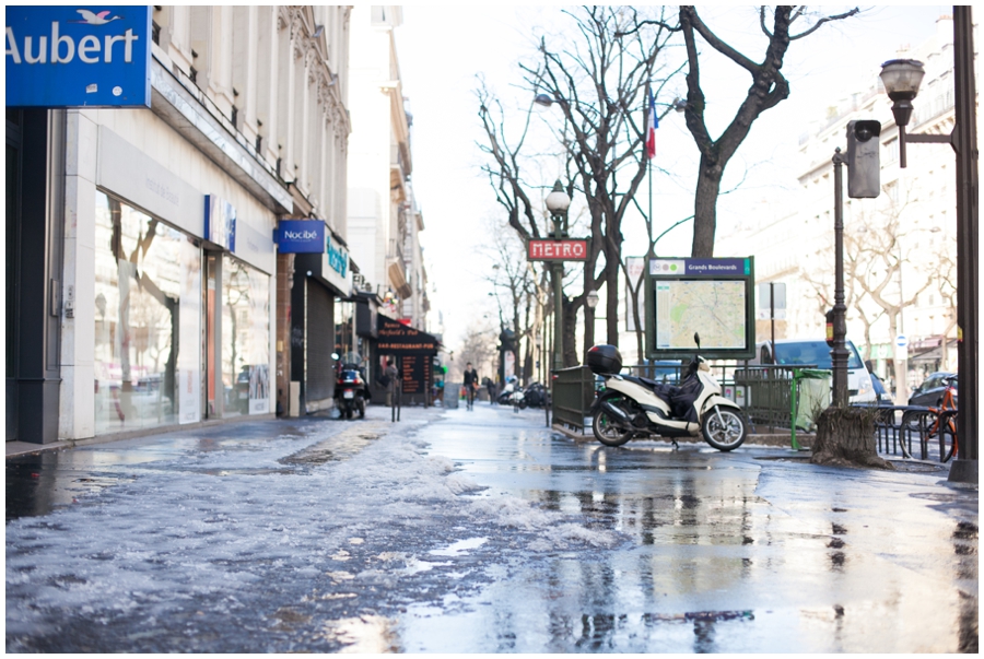 Paris snowy streets reflection - english speaking photographer in Paris