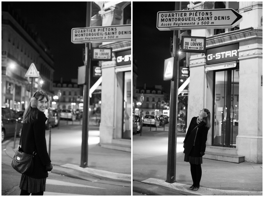 Night Photograph of Lauren in the street - english speaking photographer in Paris