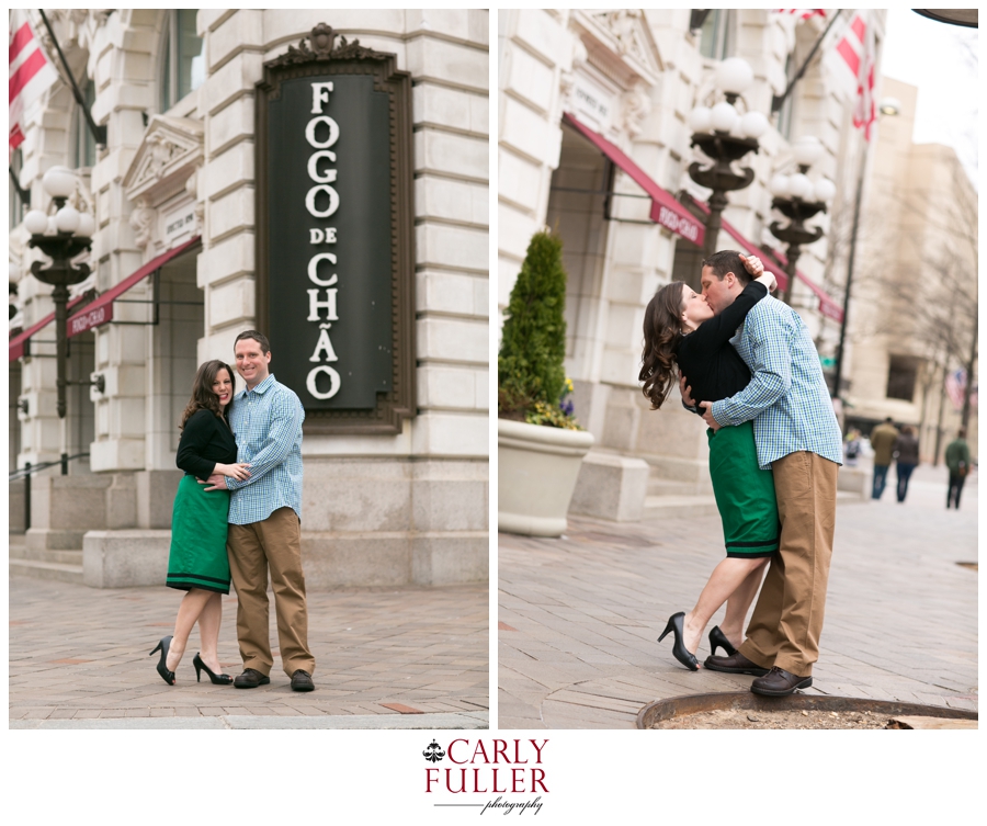 Washington DC Engagement - Love Session at Fogo de Chao - Green Dress