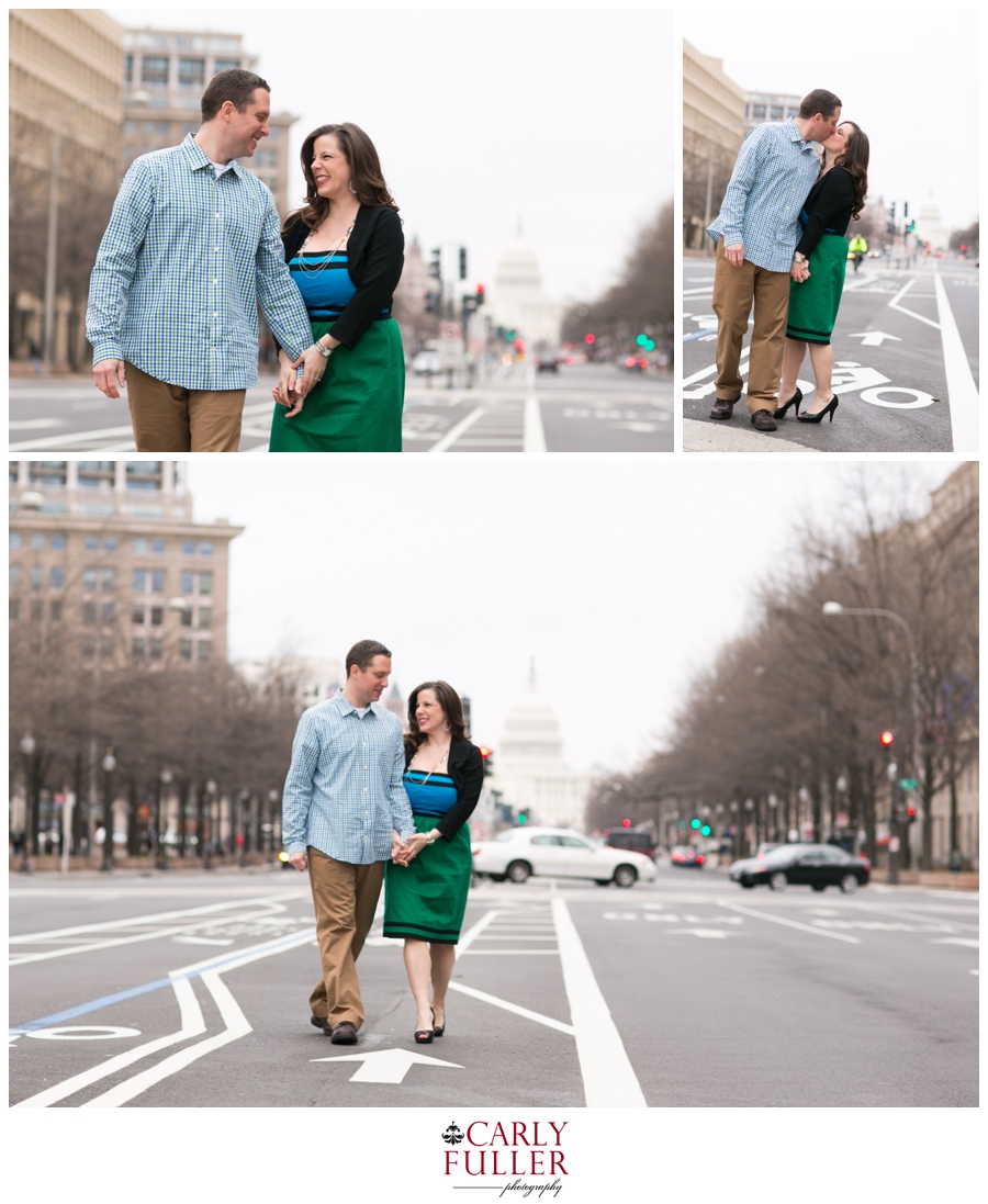 Washington DC Engagement - Love Session at the Capital - Green Dress in the middle of the street