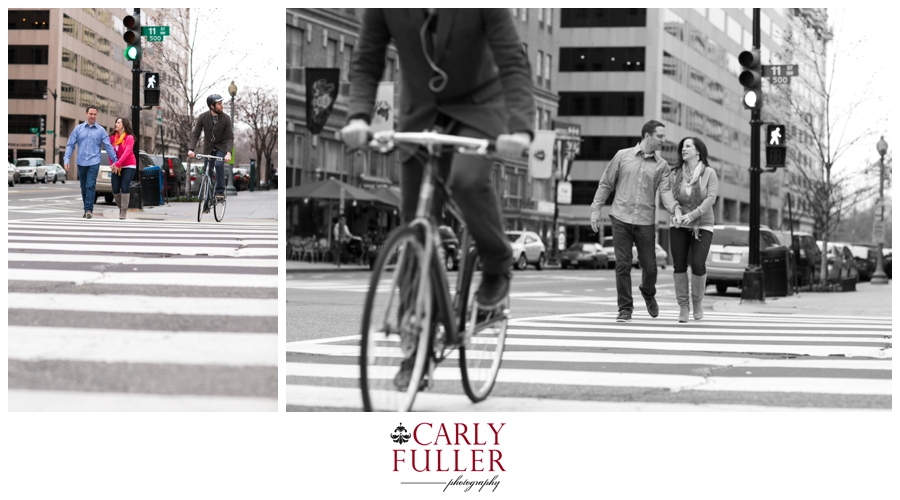 Washington DC Engagement - black and white bike and Cross Walk photo