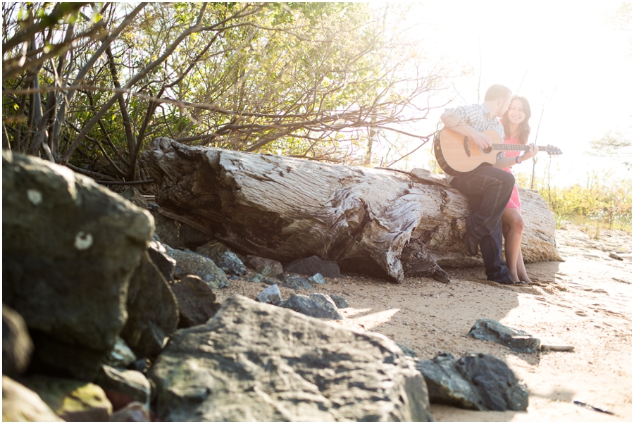 Fort Smallwood Park Engagement Photographer - Beach Engagement Session with guitar