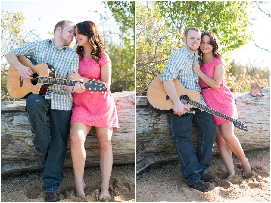 Fort Smallwood Park Engagement Photographer - Beach Engagement Session with guitar