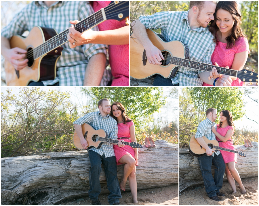 Fort Smallwood Park Engagement Photographer - Beach Engagement Session with guitar