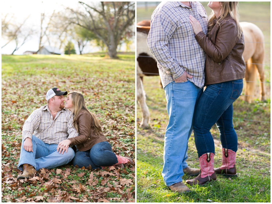 Autumn Farm Engagement Photographs - Fall Farm Engagement Photographer - Pink cowgirl boots