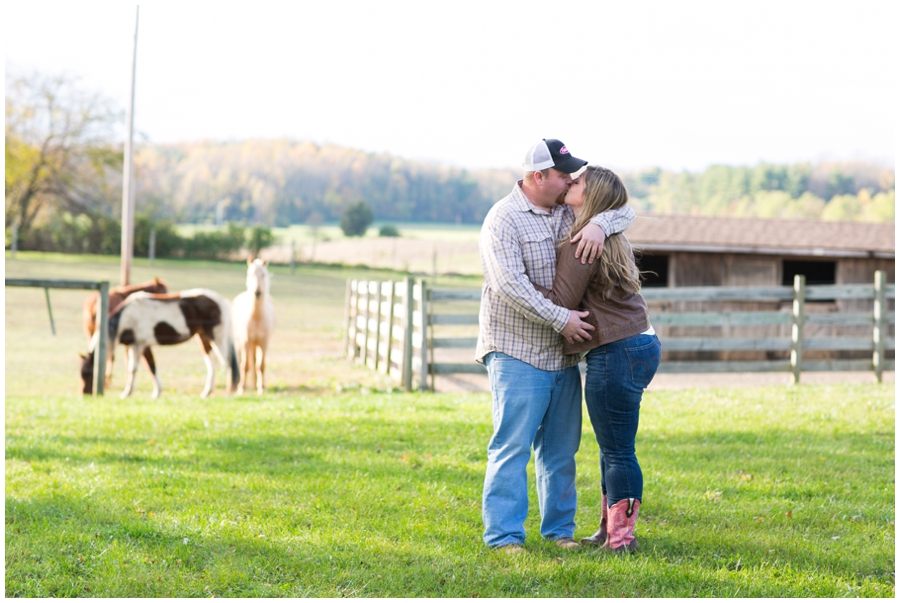 Autumn Farm Engagement Photographs - Fall Farm Engagement Photographer - Pink cowgirl boots