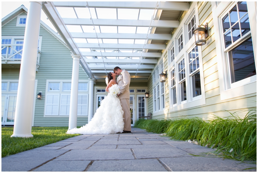 Beach Club Wedding Portrait - Waterfront Outdoor Bride and groom portrait