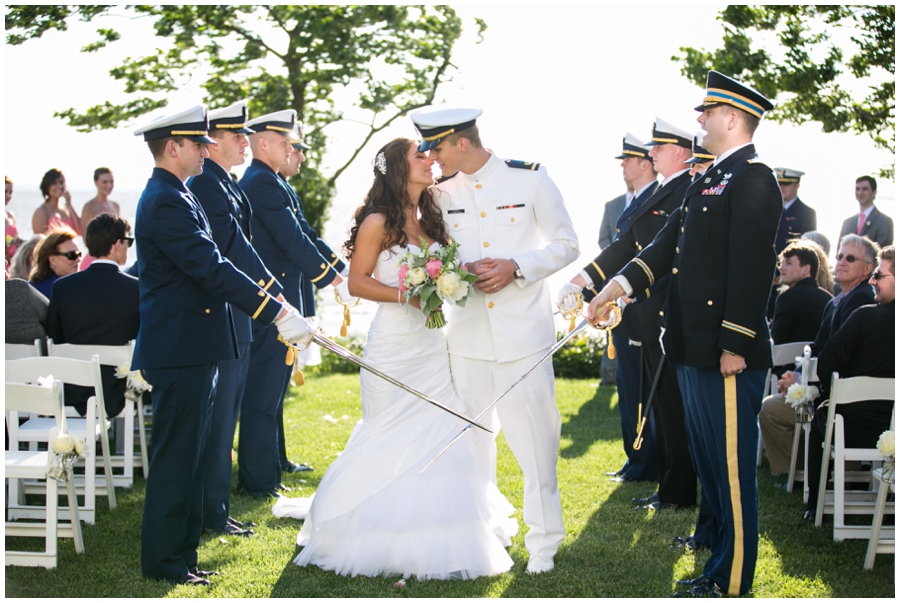 Chesapeake Bay Sword Ceremony - Waterfront Wedding Ceremony Photographer - Chesapeake Bay Sunset Ceremony