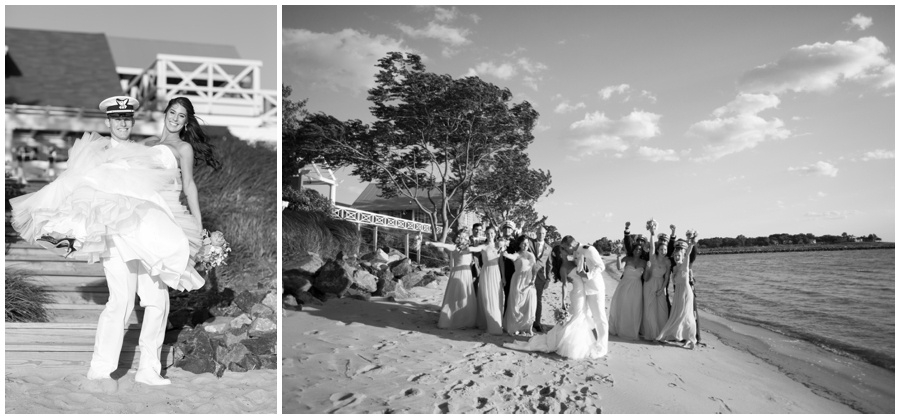 Black and White Wedding Party Photo - Beach Wedding Party Photography - Chesapeake Bay Beach Club Wedding Photographer