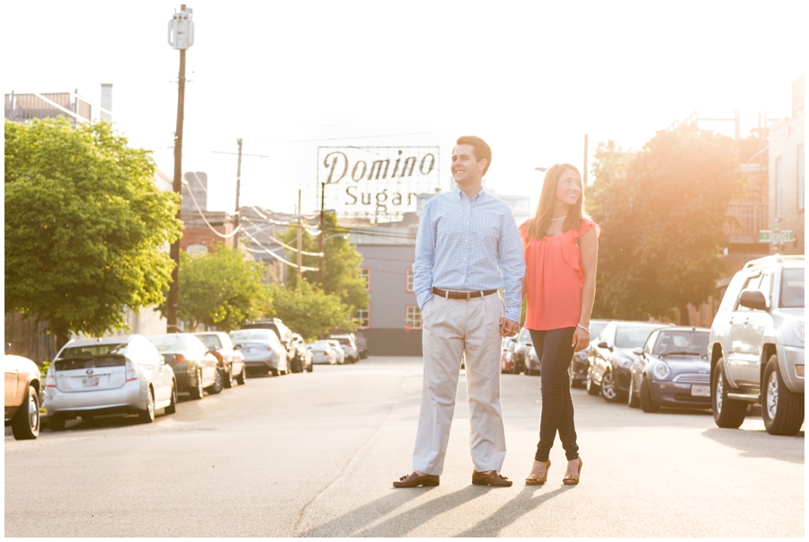 Towson St Baltimore MD - Domino sugar sign at sunset - Tide Point Engagement Photographer