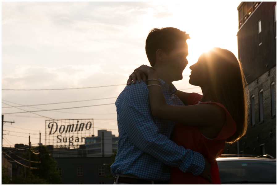 Towson St Baltimore MD - Domino sugar sign at sunset - Tide Point Engagement Photographer