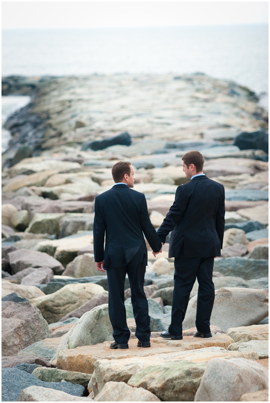 Scituate MA Lighthouse rocks couple Photograph - MA LGBT Destination Wedding Photographer