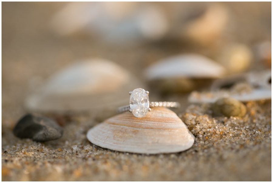 Ocean City Maryland Engagement Photographer - Beach oval engagement ring detail