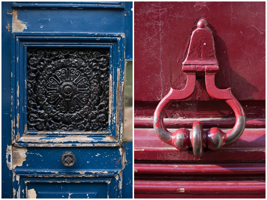 Blue Parisian Door Red Door knocker - English Speaking Photographer In Paris