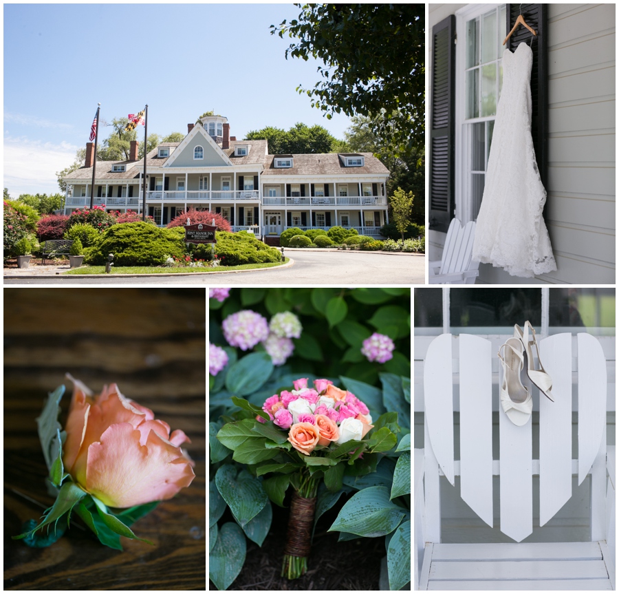 Historic waterfront wedding venue - Kent Manor Wedding Photographer - Florist: Dianne Moreau