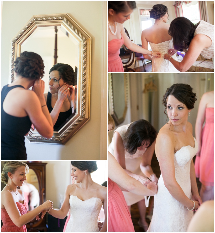 Historic waterfront wedding venue - Kent Manor Inn Wedding Photographer - Coral bridesmaid dresses