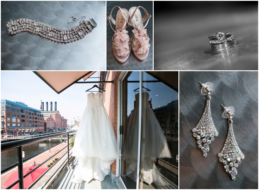 Downtown Baltimore Wedding Photographer - Pier 5 Hotel Bridal Details - Maggie Sottero Dress