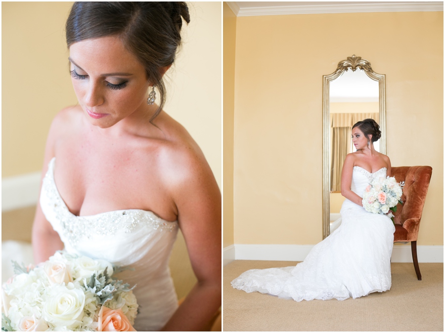 Easton Maryland Bridal portrait - Tidewater inn wedding photograph - Sophia Tolli - Seasonal Flowers