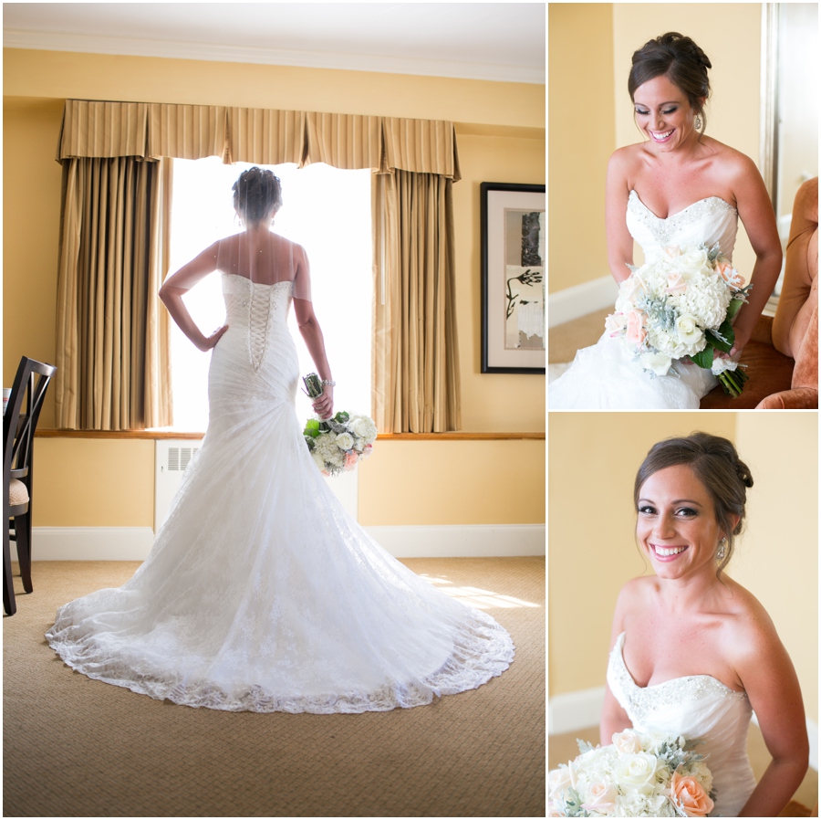 Easton Maryland Bridal portrait - Tidewater inn wedding photograph - Sophia Tolli - Seasonal Flowers