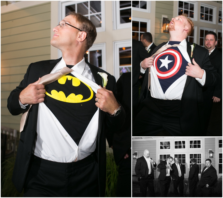 Chesapeake Bay Beach Club Wedding Photographer - Superman Groomsmen