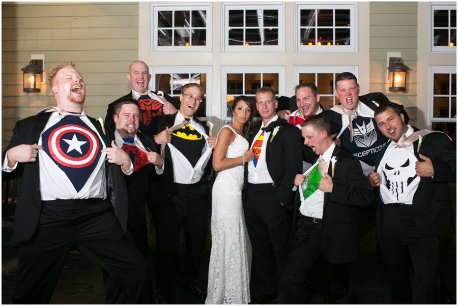 Chesapeake Bay Beach Club Wedding Photographer - Superman Groomsmen Portrait