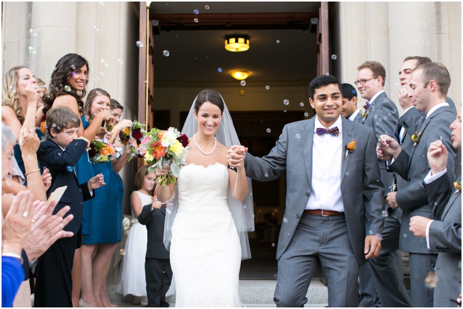 Baltimore Wedding Photographer - St. Piux X Church Ceremony - Bubbles Wedding Exit