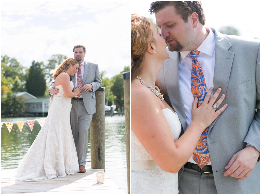 Rustic Solomon's Island Wedding Photographer - First Look on a dock