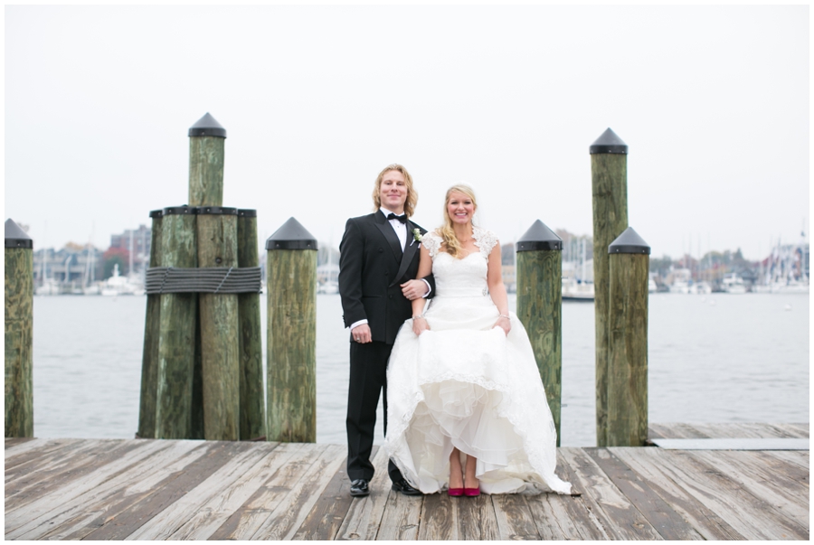 City Dock Annapolis Wedding Photographer - Winter waterfront wedding - pink bridal shoes