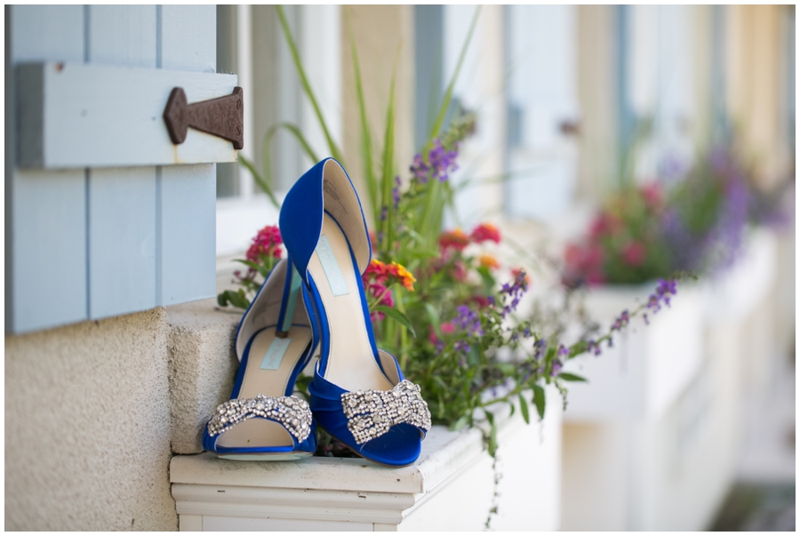 Herrington on the Bay Wedding Photorapher - Waterfront Wedding Details - Badgley Mischka Blue Bridal Shoe