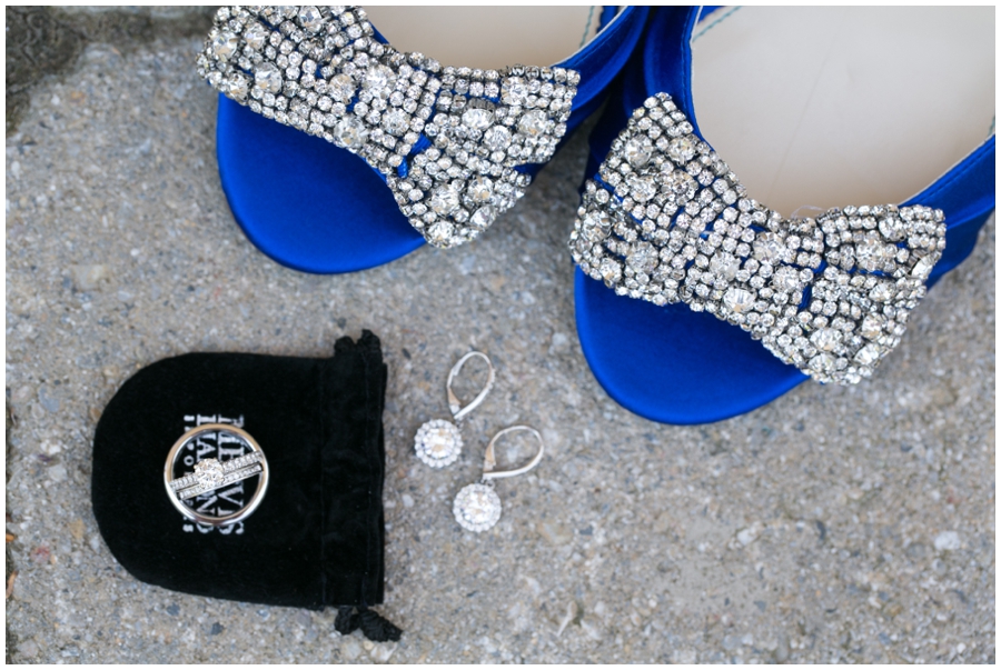 Herrington on the Bay Wedding Photorapher - Waterfront Wedding Details - Badgley Mischka Blue Bridal Shoe