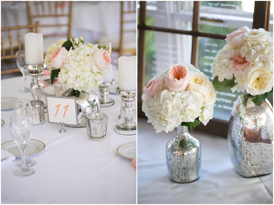 Kent Manor Inn Tented Wedding details - Intrigue Design & Decor Coral Florals