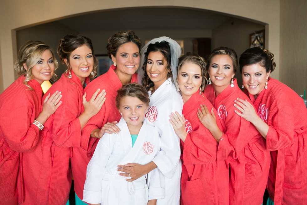 Chesapeake Bay Beach Club venue - coral bridesmaid robe