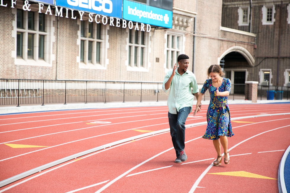 Franklin Field University of Pennsylvania engagement - Center City Philadelphia Wedding Photographer