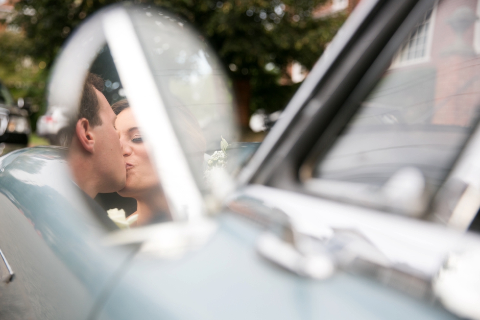 Vintage Car wedding couple - Philadelphia wedding photographers at Widehall