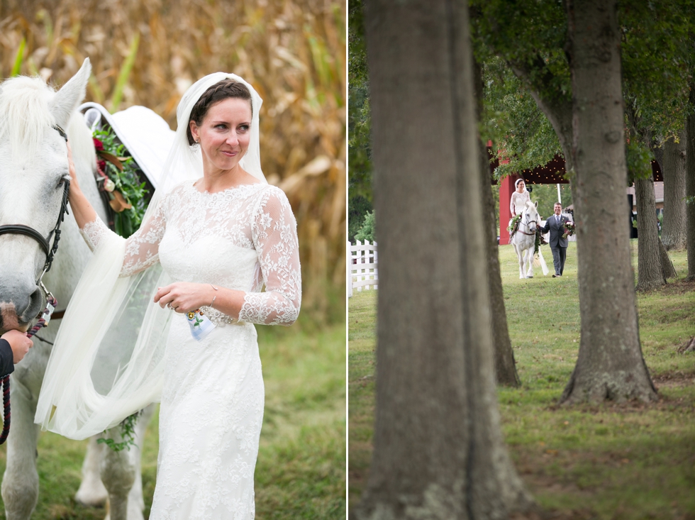 Outdoor Ranch Ceremony Bride on a Horse- Philadelphia Farm Wedding Photography