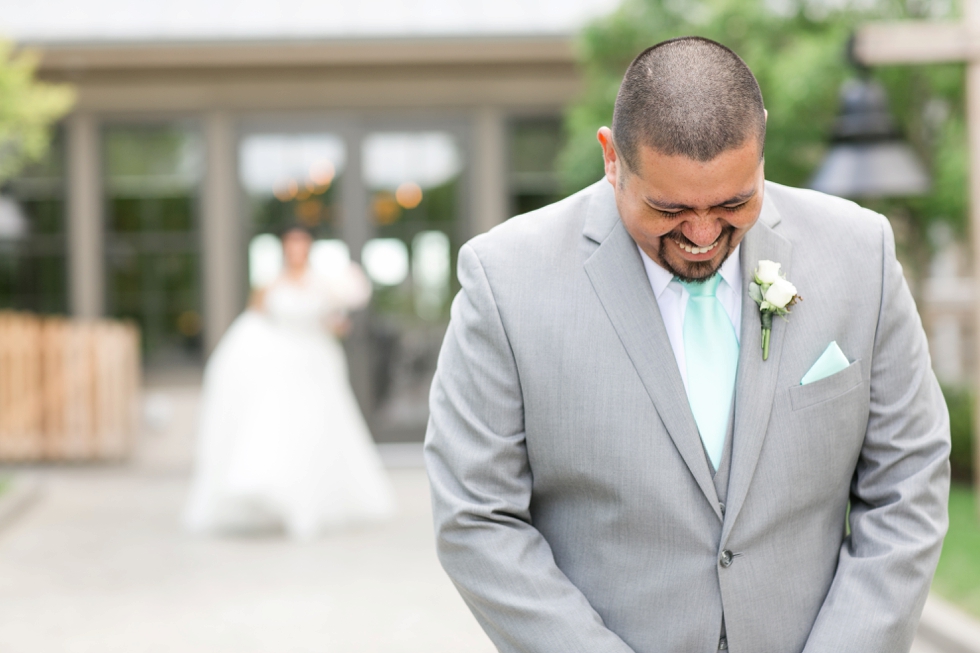 First Look - The Inn at the Chesapeake Bay Beach Club Wedding - Pronovias Bridal